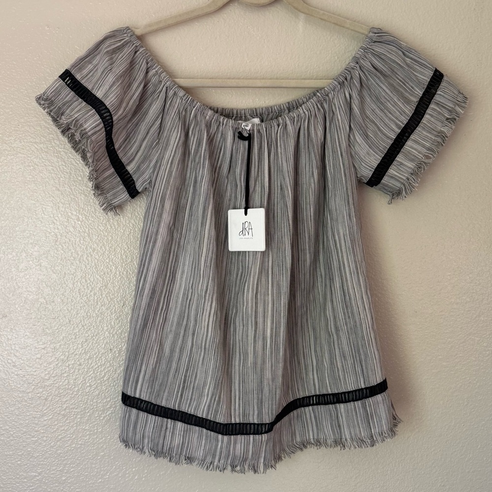 DRA Striped Off-Shoulder Blouse - Gray and Black